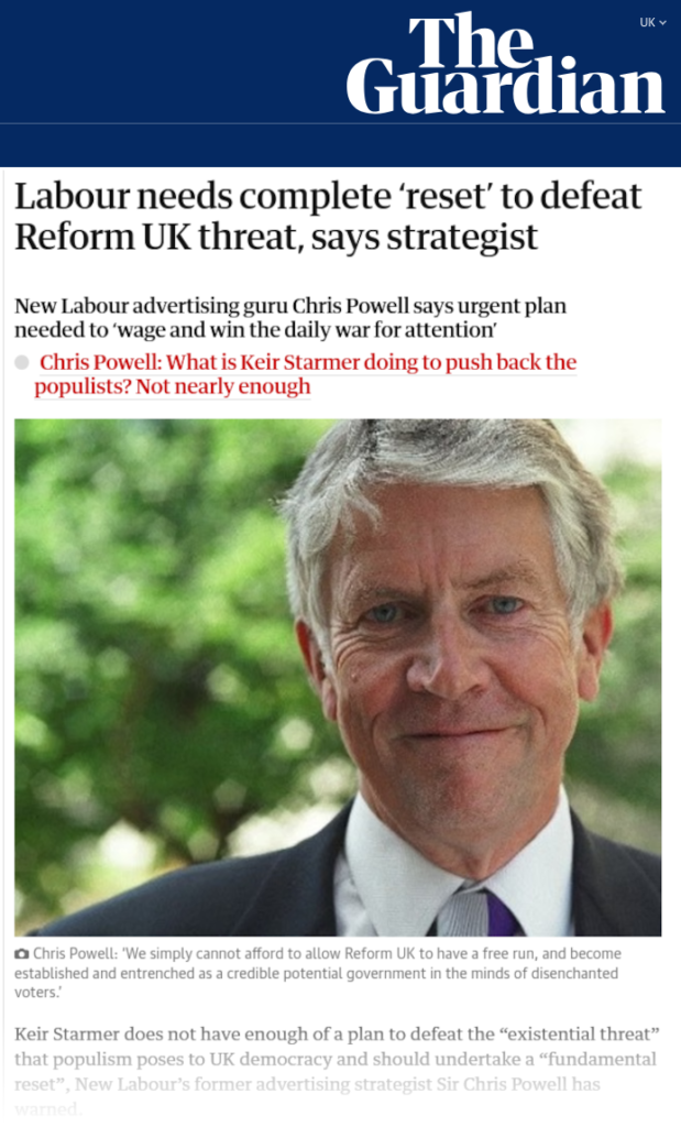 Guardian - Labour needs complete ‘reset’ to defeat Reform UK threat, says strategist - 2026-01-01